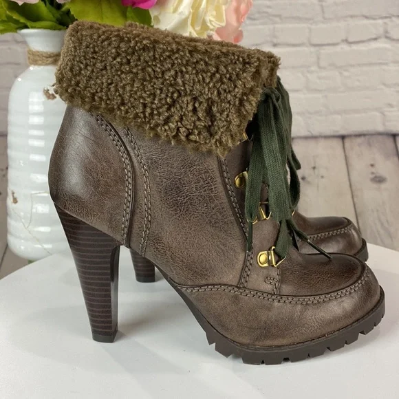 FEEGALICIOUS Brown Lace Up AnkleHigh Heel Bootie - Picture 6 of 17